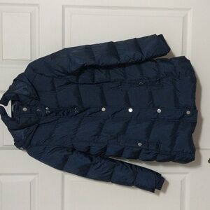 #299Tommy Hilfiger Navy Blue Puffer Coat with Hood. Fur is missing. Size: Small